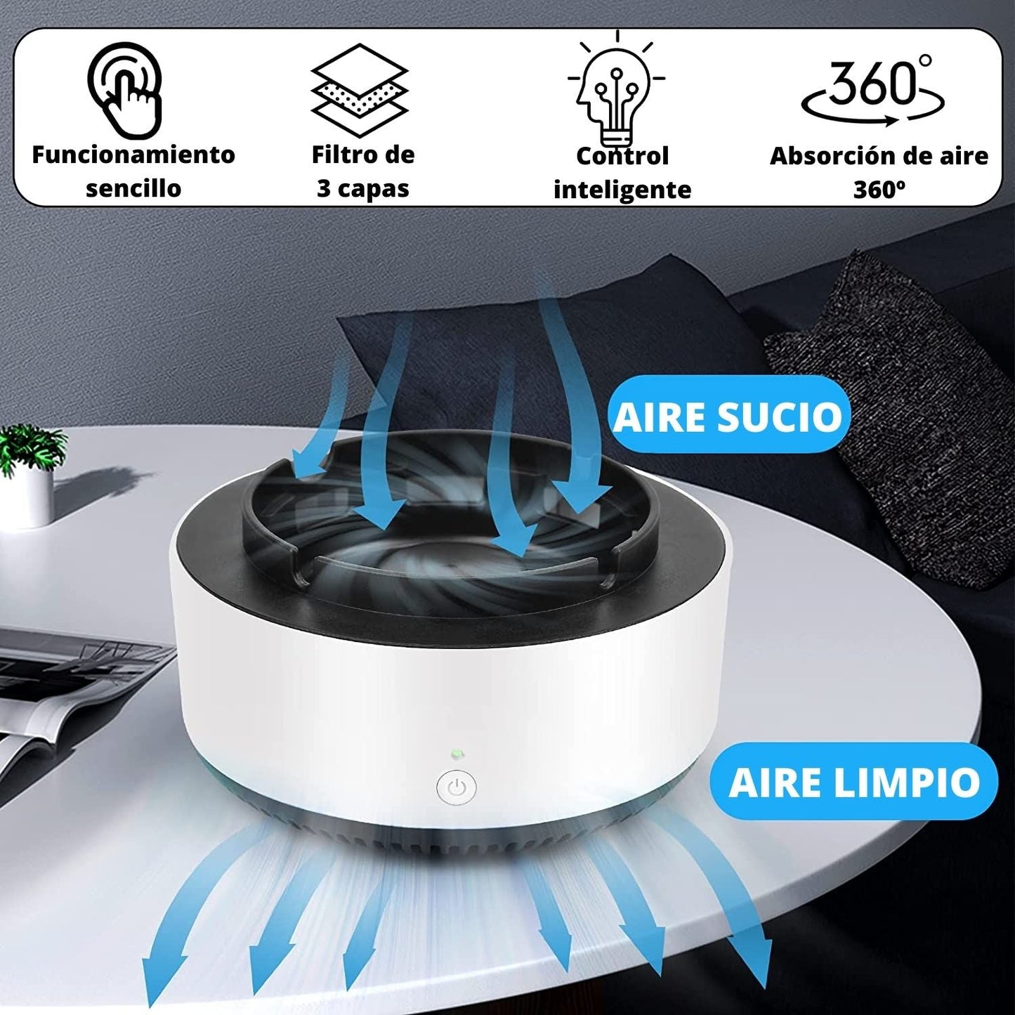 Cenicero Purificador de aire, elimina olores, ambiente sin humo, absor –  wolfire